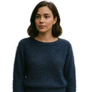 Copper Key Navy Blue Fuzzy Sweater Cozy Soft Textured Pullover XL